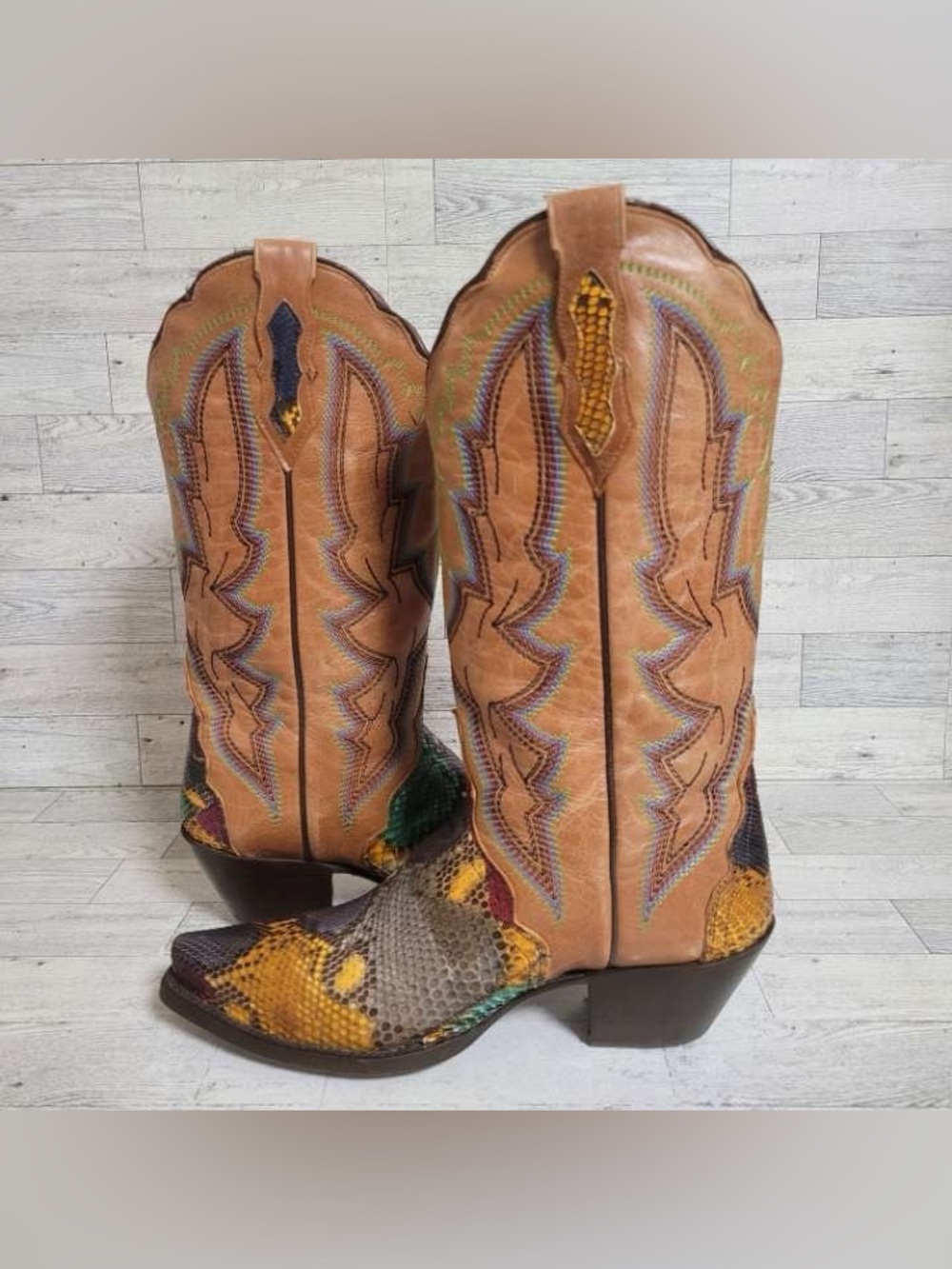 Women’s Dan Post Rainbow Python Snakeskin Leather Exotic Cowboy Boots Size 8 - Picture 8 of 12